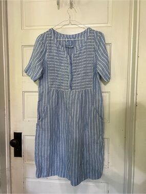 ZYGA Lin’n Laundry blue and white striped linen dress